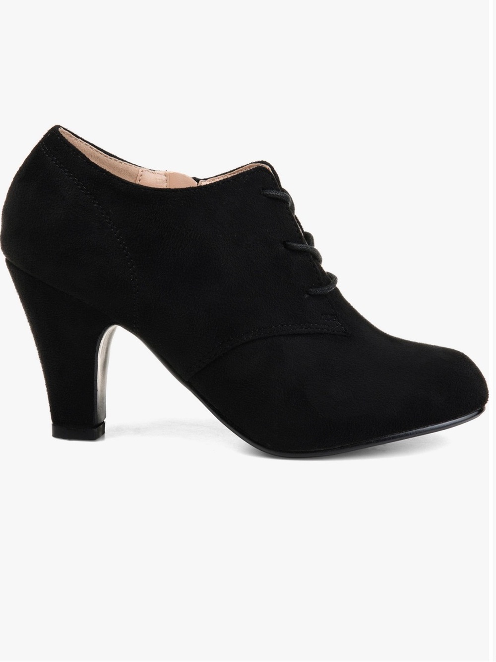 Journee Collection Black Suede Lace-Up Mid Heel Bootie